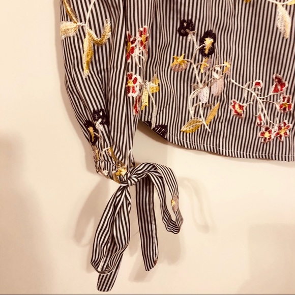 Nanette Lepore black, white striped top embroidery - Picture 7 of 9